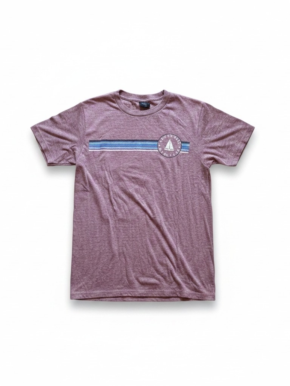 Quiksilver Heather Mauve Short Sleeve Tee with Blue Stripe Graphic Kid's Large